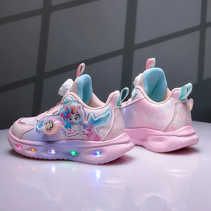 Disney Children's Luminous LED Sneakers Cartoon Pony Outdoor Shoes Girls' Cute Night Light Shoes Mesh Breathable on-slip Shoes