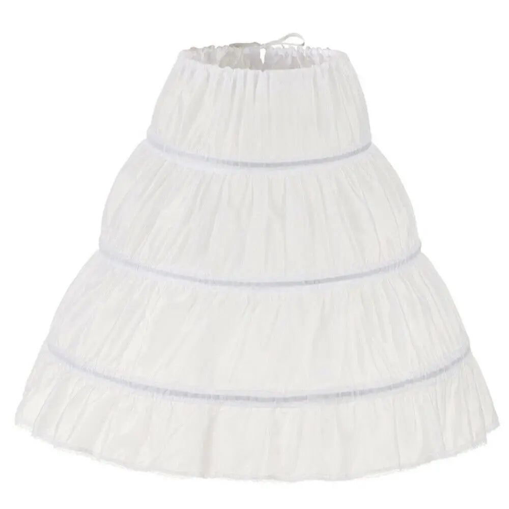 Girls A-Line Petticoat Skirt, 3-Hoop White Polyester Ball Gown Underskirt