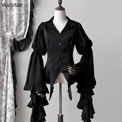 Japanese Vintage Elegant Lolita Shirt Women Victorian Gothic Flare Sleeve Blouses Female Y2k Aesthetic Casual Retro Tops Blusas SS69 51.69 black / XL