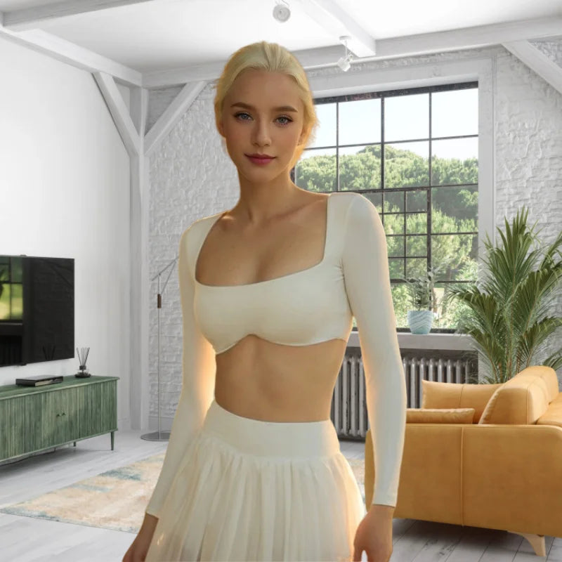 Long Sleeve Yoga Shirts Sexy Sports Top Tight Gym Clothes Woman Fitness Crop Top with Chest Pad Workout Yoga Top Athleisure - SS69