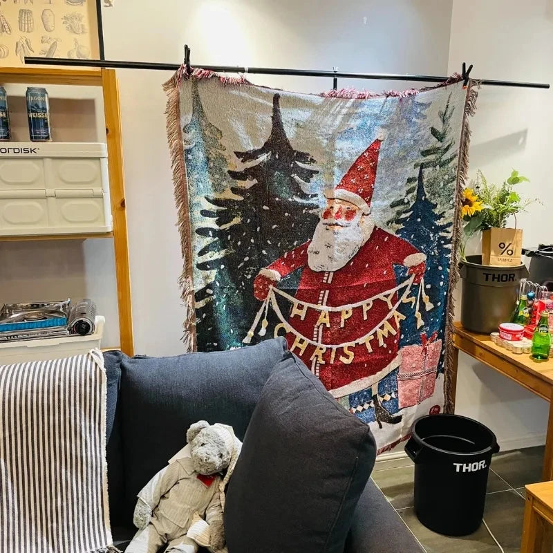 Santa Claus Christmas Throw Blanket 130x155cm Polyester Cotton Blend