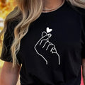 Cute Print Solid Crew Neck T-Shirt, Short Sleeve Casual Every Day Top For All Season, Women's Clothing SS69 10.69 FQ023W Black / S