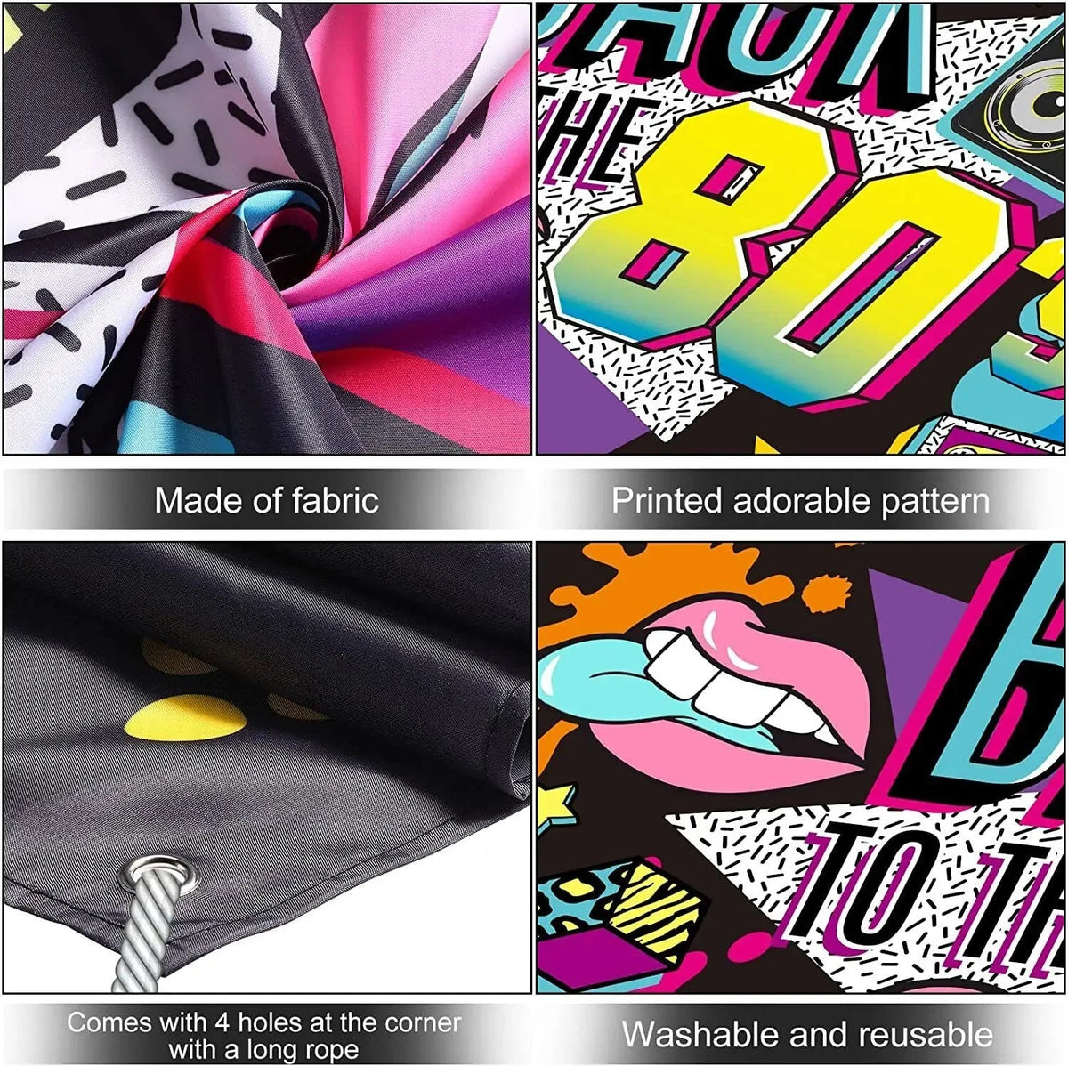Back To 80'S Backdrop Graffiti Hip Pop Party Disco Music Photo Background Banner Graffiti Back To The 80’S Party Decorations SS69
