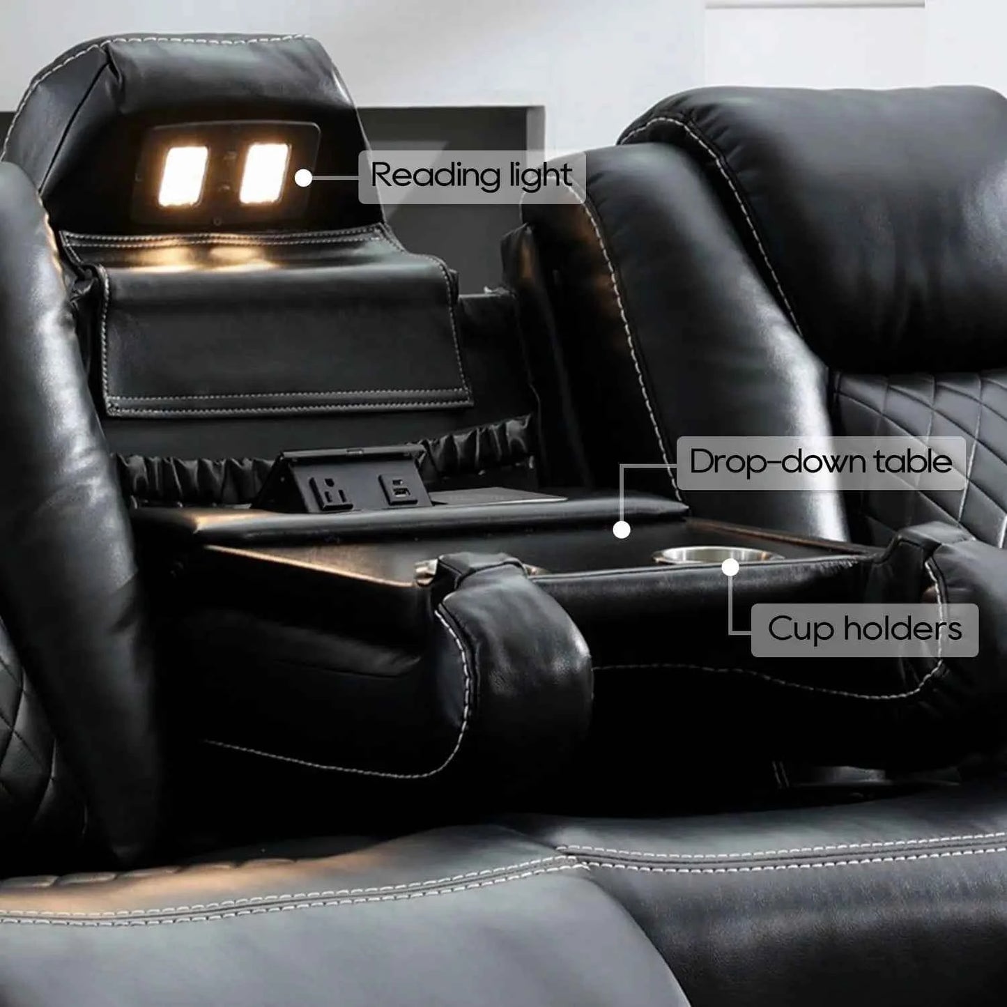 TODRANI Power Reclining Sofa 0 Gravity w/ Wireless Charger,LED Floor Lights,Reading Light, Drop-down Table USB/Type-C Port(070)