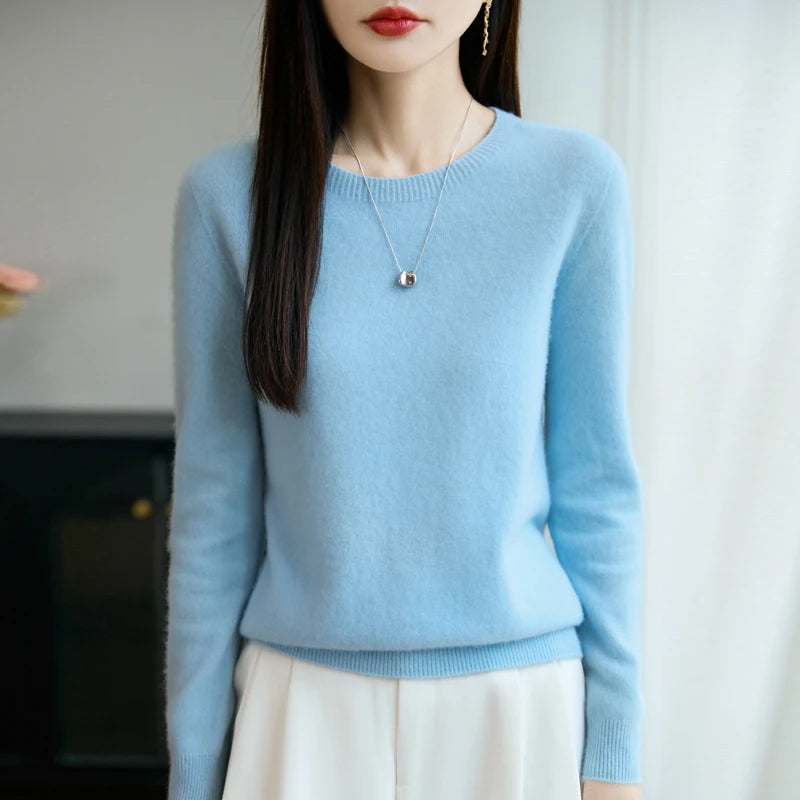 Addonee Women's 100% Merino Wool O-Neck Pullover Sweater - Heavyweight Knit