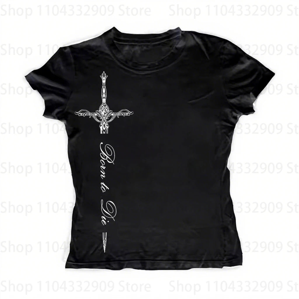 Gothic Grunge Punk Printing Women's Long Sleeve Tee Casual Slim Fit Sexy Chic Emo Girls Crop Top Y2K Harajuku Vintage Streetwear SS69 9.69 black 01 / L