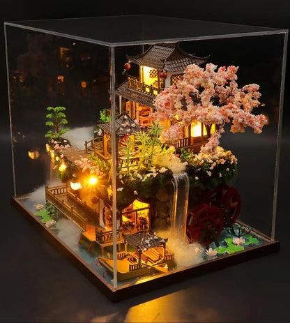 DIY Wooden Chinese Ancient Casa Miniature Building Kits Bookend With Lights Assembled Bookshelf Home Decoration Friends Gifts SS69