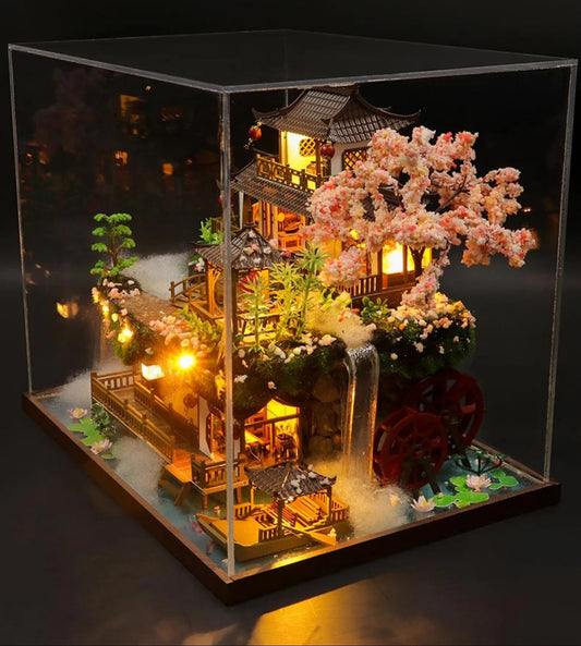 DIY Wooden Chinese Ancient Casa Miniature Building Kits Bookend With Lights Assembled Bookshelf Home Decoration Friends Gifts SS69