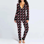 Sexy Women Pajamas Onesies Button-down Buttoned Flap Adults Pyjama Autumn Long Sleeve V-neck Jumpsuit Female Bodysuit Sleepwear