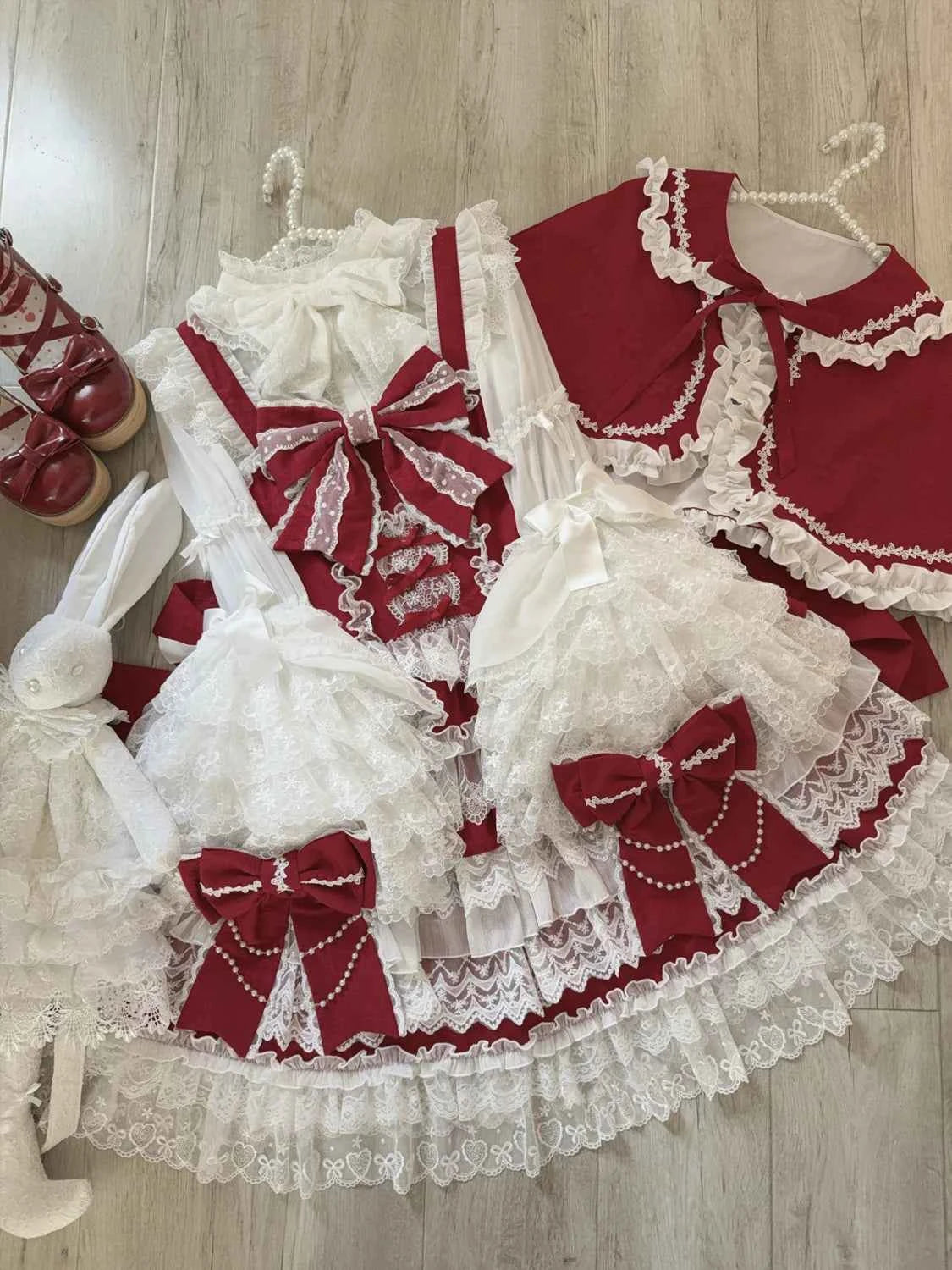 Women's Pink Lolita Dress Cape Set New Spring Women's Sweet Girl Lace Princess Jsk Cake Dress Fairy Suspender Dress Shirt Outfit