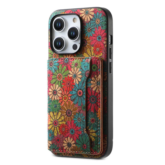 Denior Suitable For iPhone 16/15/14 Plus Premium Floral Totem Cork Phone Case For iPhone 13/12 Pro Max Card Holder Back Cover SS69
