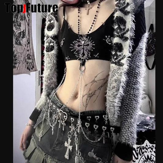 Women Girl HAND MAKE Gothic Lolita Punk Harajuku bling bling skull laziness belt waist belt  Lolita cosplay party belt gift SS69