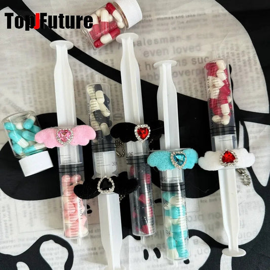 Harajuku Goth Lolita Y2K Girl Blood vessel pendant Halloween cosplay props Syringe Hospital ornament Pill bottle Key Chain SS69