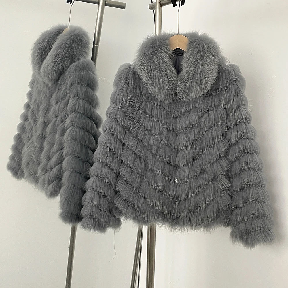 OFTBUY Women's Real Fox Fur Coat - Thick Warm Winter Jacket