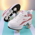 Deformation Shoes Roller Sneakers With 4 Wheels Skates Adult Kids Runaway Parkour Wheels Shoes For Women Men Youth Sport Shoes