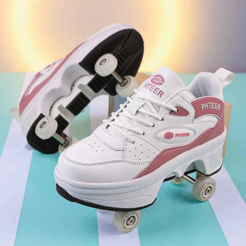 Deformation Shoes Roller Sneakers With 4 Wheels Skates Adult Kids Runaway Parkour Wheels Shoes For Women Men Youth Sport Shoes