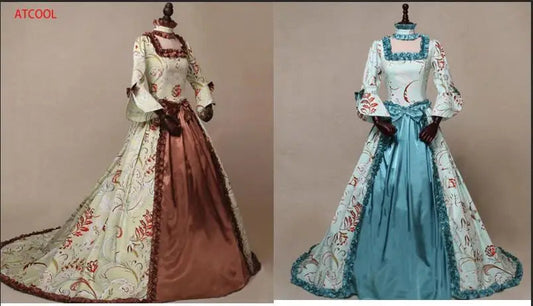 Women Cosplay Marie Antoinette Dress Medieval Flare Sleeve Victorian Party Formal Gown Renaissance Gothic Floral Robe Plus Size SS69