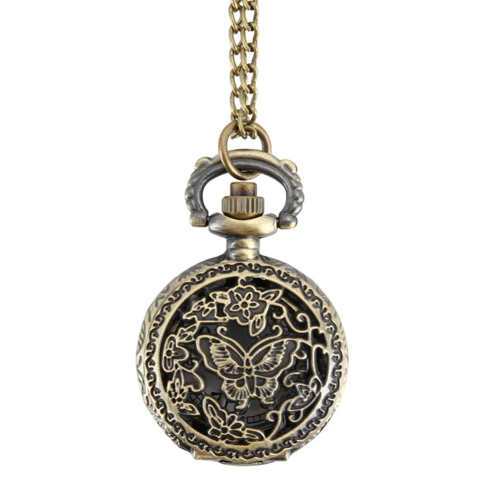 Fashion Women Quartz Pocket Watch Alloy Hollow Out  Butterflies Vintage Sweater Chain Necklace Pendant Clock Gifts SS69