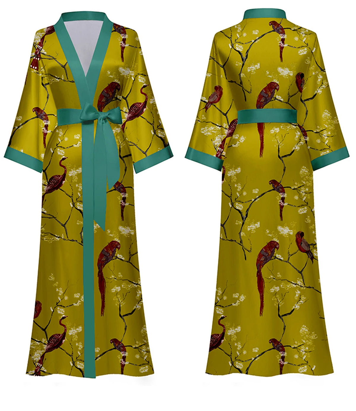 Women's Long Silk Satin Kimono Robe - Lightweight & Soft