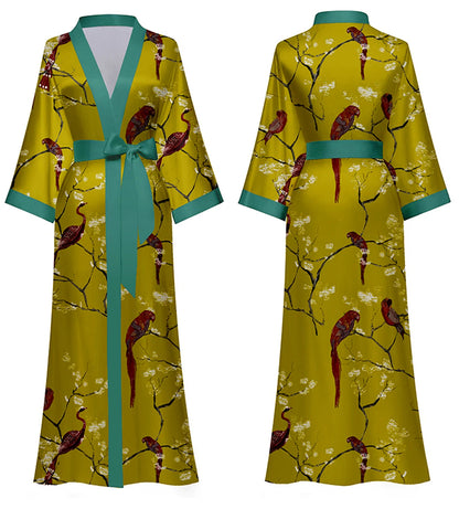 Daiwor Kout Silk Satin Robe for Women Long Japanese Kimono Robe Lightweight Soft Bathrobe Summer Luxury Dressing Gown