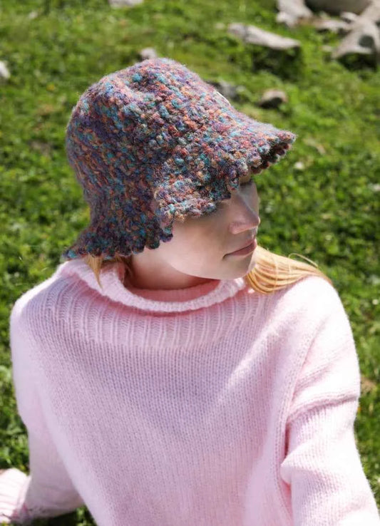 OhSunny Autumn Winter Wavy Brim Bucket Hats,Rainbow Cute Thermal Caps Women's Outdoor Warm Hand-knitted Fisherman Caps Packable