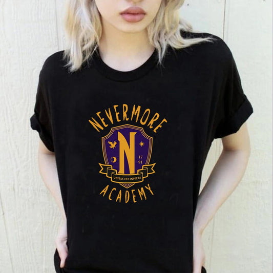 TV Series Addams Wednesday Family T-shirt Nevermore Academy Shirt Wednesday Addams Jenna Ortega Shirt Cool Goth Short Sleeve Tee SS69