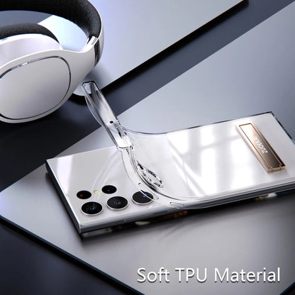 For Samsung Galaxy S25 S24 S23 S22 Ultra Transparent Kickstand Case with Bracket Standing Transverse Protective Clear Soft Cases SS69