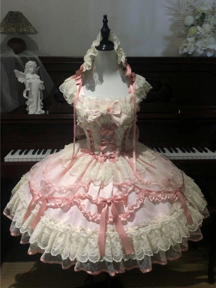 French Lolita Strap Dress Lace Patchwork Cosplay Outfit Y2K Vintage Elegant Girls Sweet Party Kawaii Dress Women Clothing 2026