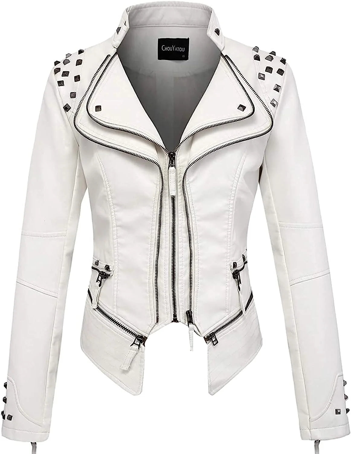 2025 Spring New Style Suit Collar Rivet Waist Short Washed Pu Leather Jacket
