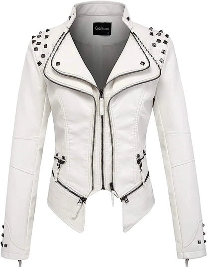 2025 Spring New Style Suit Collar Rivet Waist Short Washed Pu Leather Jacket