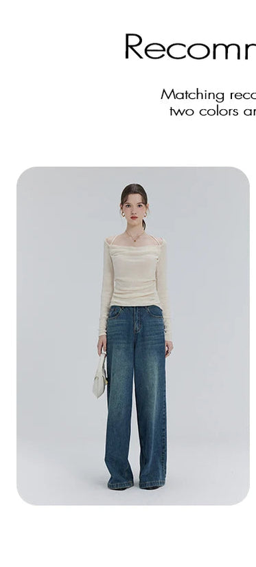 EGGKA Autumn One-shoulder Halter Neck Knitted Tops Women Slim Designer T-Shirts Slash Neck Long Sleeve Tops Korean Fashion Tees SS69