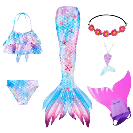 ZOCIC Girls Mermaid Tail Swimsuit Set with Top and Skirt for Swimming