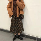 Elegant High Waist Retro Plaid Skirt Winter Autumu Classical High Waist Long Skirt Slim Fit Preppy Style A-line Half Dress Party