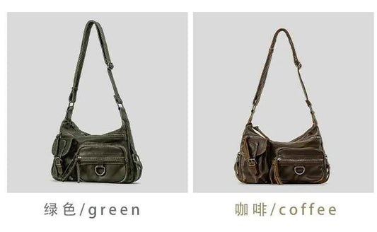 Vintage Multiple Pockets Women Shoulder Bags Luxury Washed Pu Leather Crossbody Bag Retro Motorcycle Bag Y2K Sac for Girls 2024