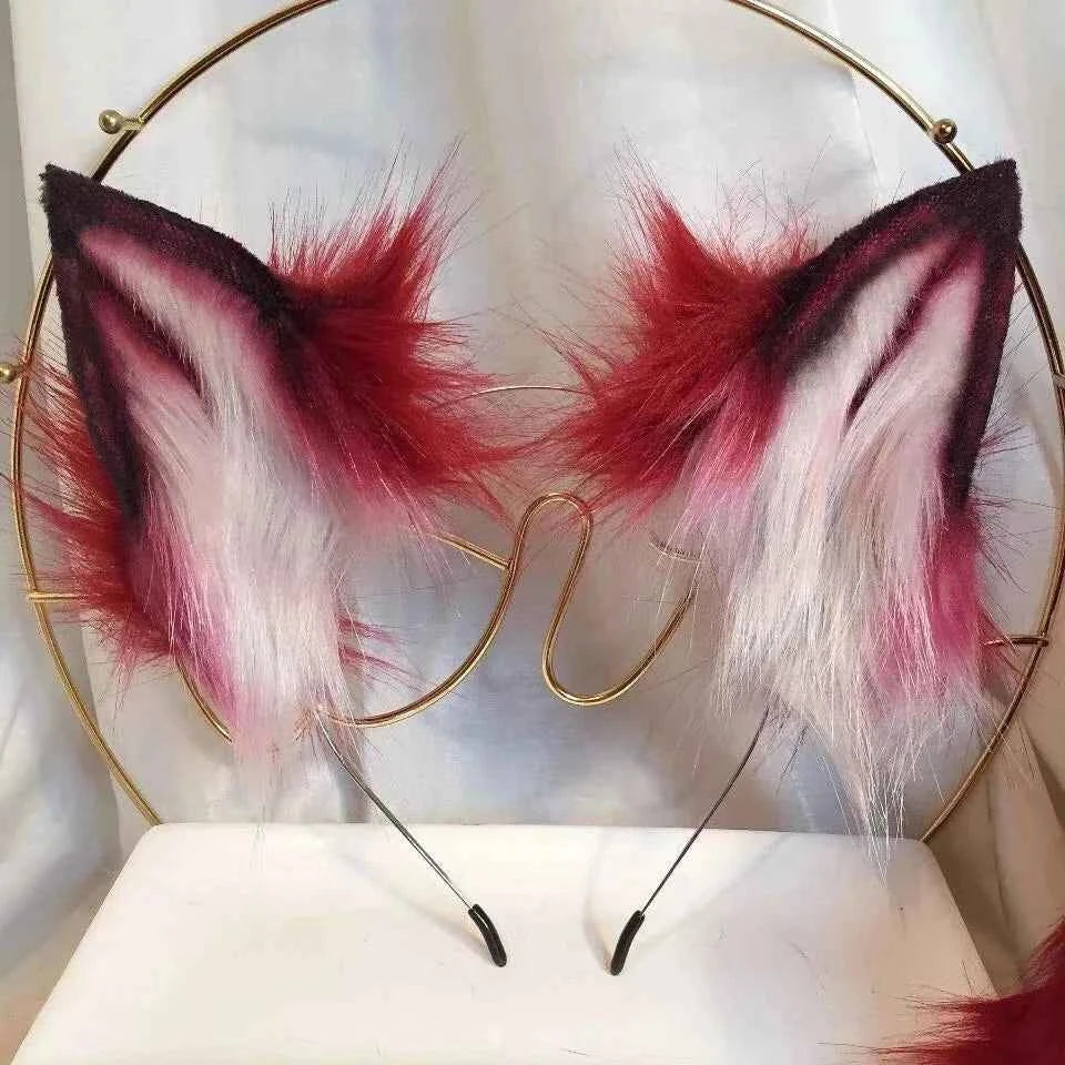 New Red Fox Ear Beast Tail Wolf King Ear Cat Ear Headband Custom COSPLAY Hand Made LOL Golden Fox Ears Anime Hair Accessories