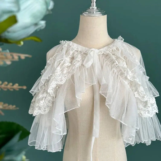 SS69 Women's Lace Mesh Short Shawl Coat - Open Front Poncho