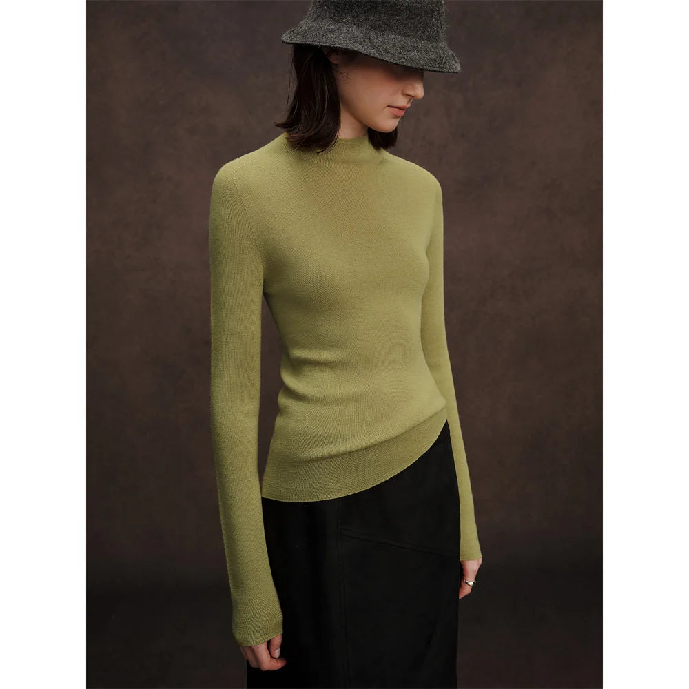 DUSHU Women's 100% Wool Half-High Collar Pullover