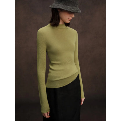 DUSHU Seamless Half-high Collar Pure Wool Pullovers Women Plus Size Autumn Winter Bottoming Sweater Solid Soft Breathable Tops