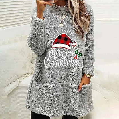 Plus-size European and American cross-border  autumn and winter new casual print pocket plush sweatshirt