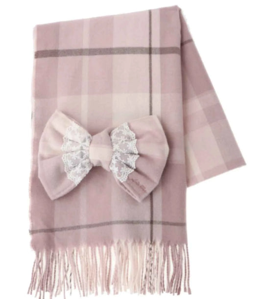 Japanese Liz New Lazy Wind Girls Sweet Plaid Lace Bow Scarf Soft Warm Women's Winter Lolita Scarf