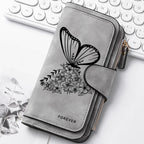 ZeAiLi Long PU Leather Clutch Wallet with Animal Paw & Butterfly Print