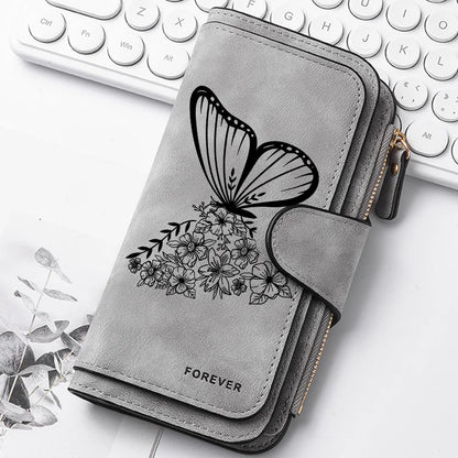 ZeAiLi Long PU Leather Clutch Wallet with Animal Paw and Butterfly Print