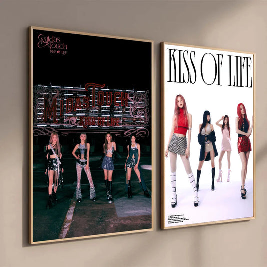 Kpop Girl Group Kiss Of Life Poster Self-adhesive Art Waterproof Paper Sticker Coffee House Bar Room Wall Decor SS69