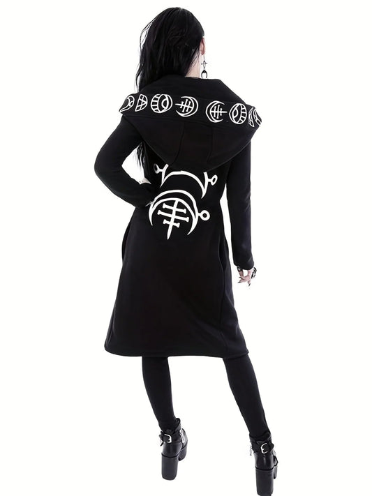 Fashion Trend Ladies Punk Moon Pattern Printing Long-sleeved Cardigan Sweater Long Style SS69