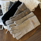Korean Style High-Quality Women's Knitted Gloves Touch Screen Fingerless Washable Full Finger Gloves