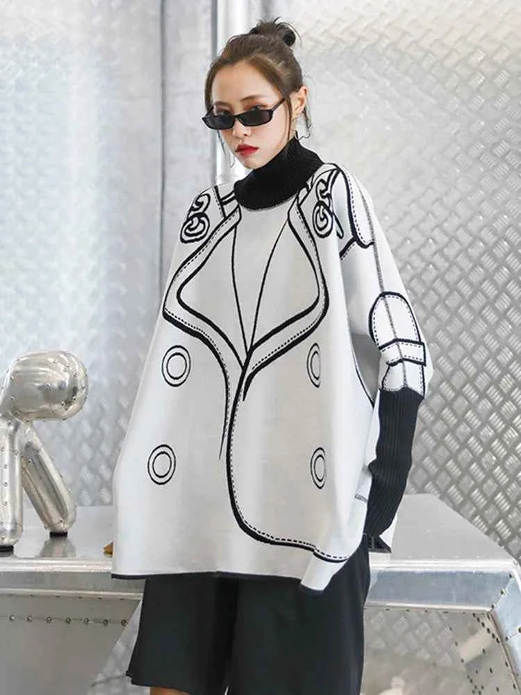 [EAM] Both Side Wear Big Size Knitting Sweater Turtleneck Long Sleeve Women Pullovers New Fashion Autumn Winter 2025 1DE3629