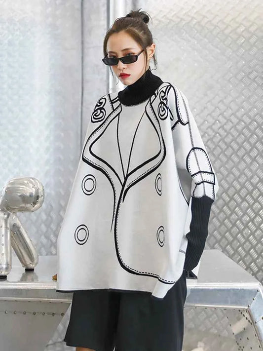 [EAM] Both Side Wear Big Size Knitting Sweater Turtleneck Long Sleeve Women Pullovers New Fashion Autumn Winter 2025 1DE3629