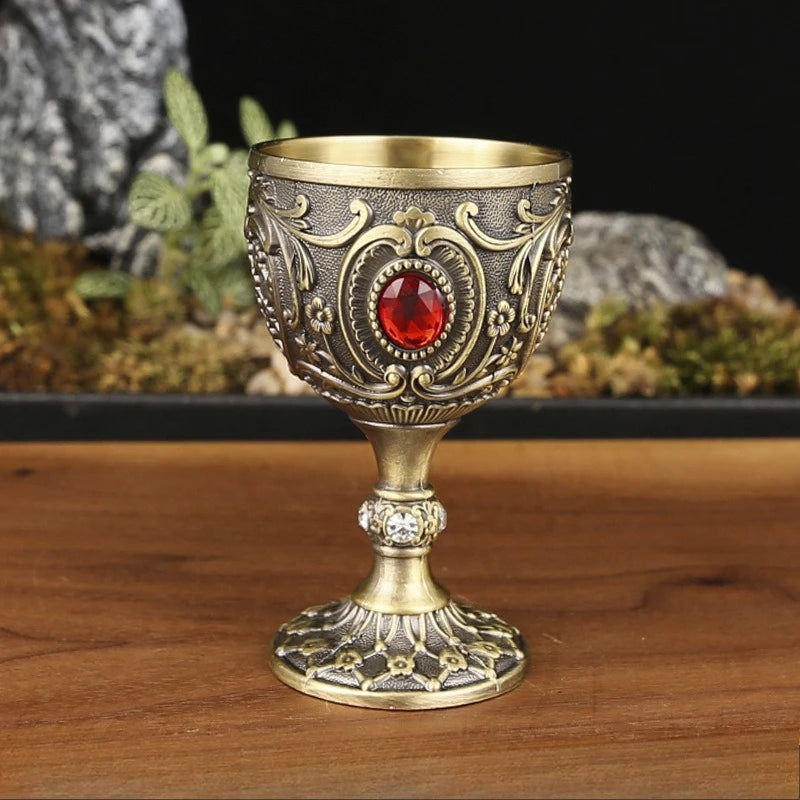 Vintage Medieval Hand-Engraved Metal Wine Goblet
