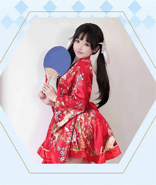 Japanese Kimono Yukata Robes Kawaii Girls Floral Printed Haori Suit Lovely Lolita Dress For Women Maid Cosplay Costume Halloween