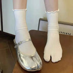 Japanese Ruffled Edge Cotton Split Toe Socks Solid Color Two-Toed Sock Unisex Harajuku Simple Tabi Socks High Elastic Hosiery